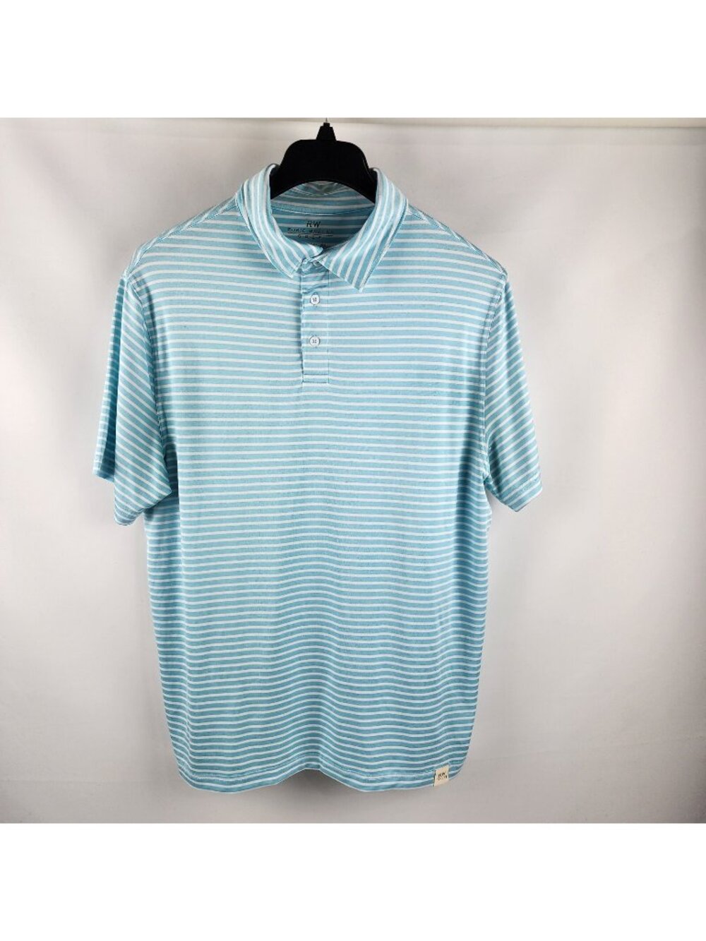 Rorie Whelan Shirt Mens Large Blue White Stripe S/S Golf Polo